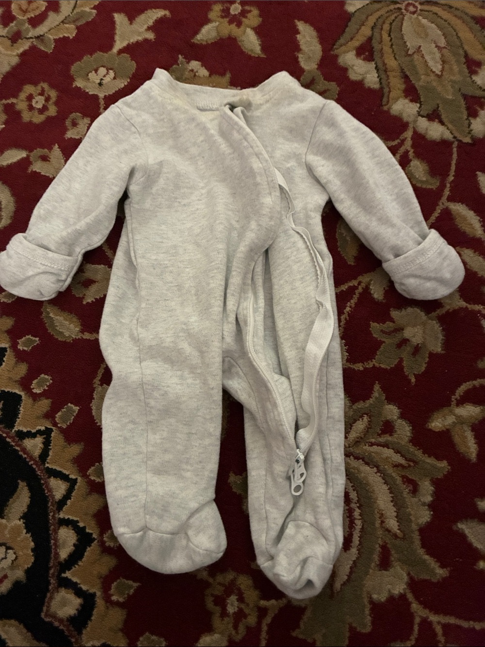 Cozy Light Gray Footed Baby One-Piece with Front Zip